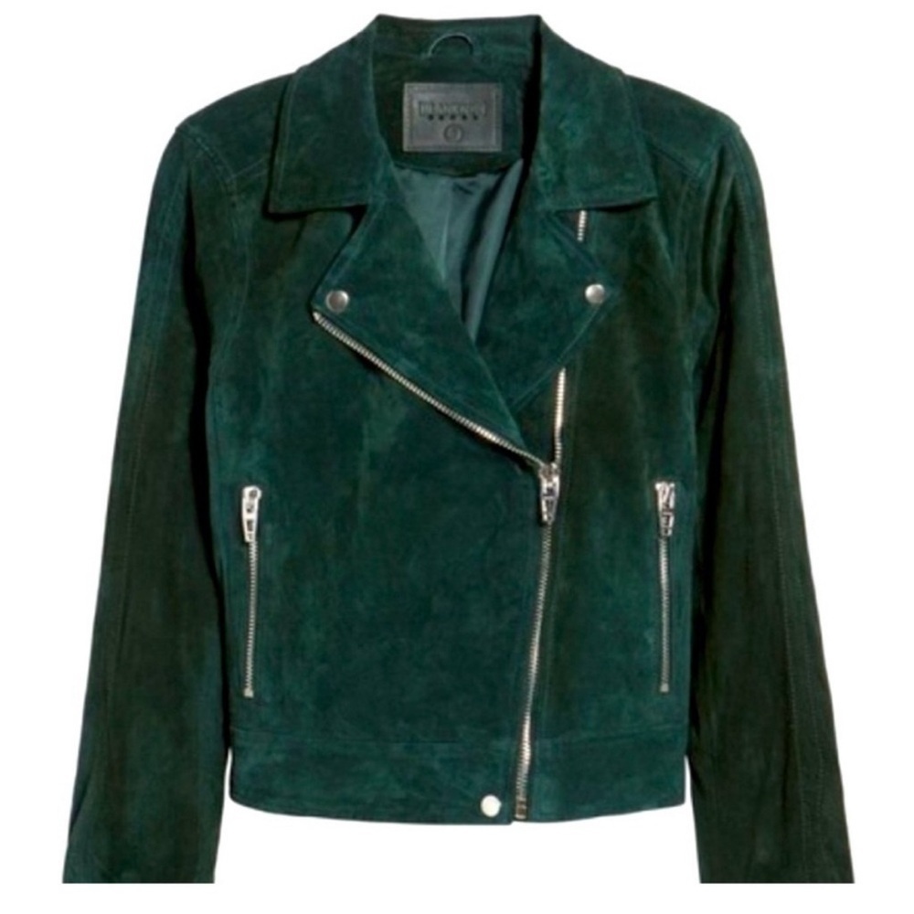 Blank NYC Suede Moto Jacket in Emerald Green Size Small